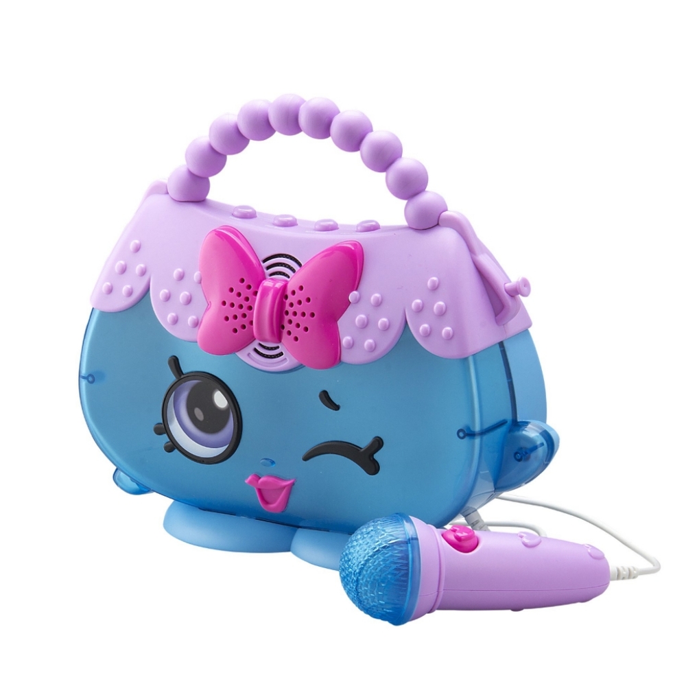 Shopkins sing along boombox with microphone and connection to MP3 player